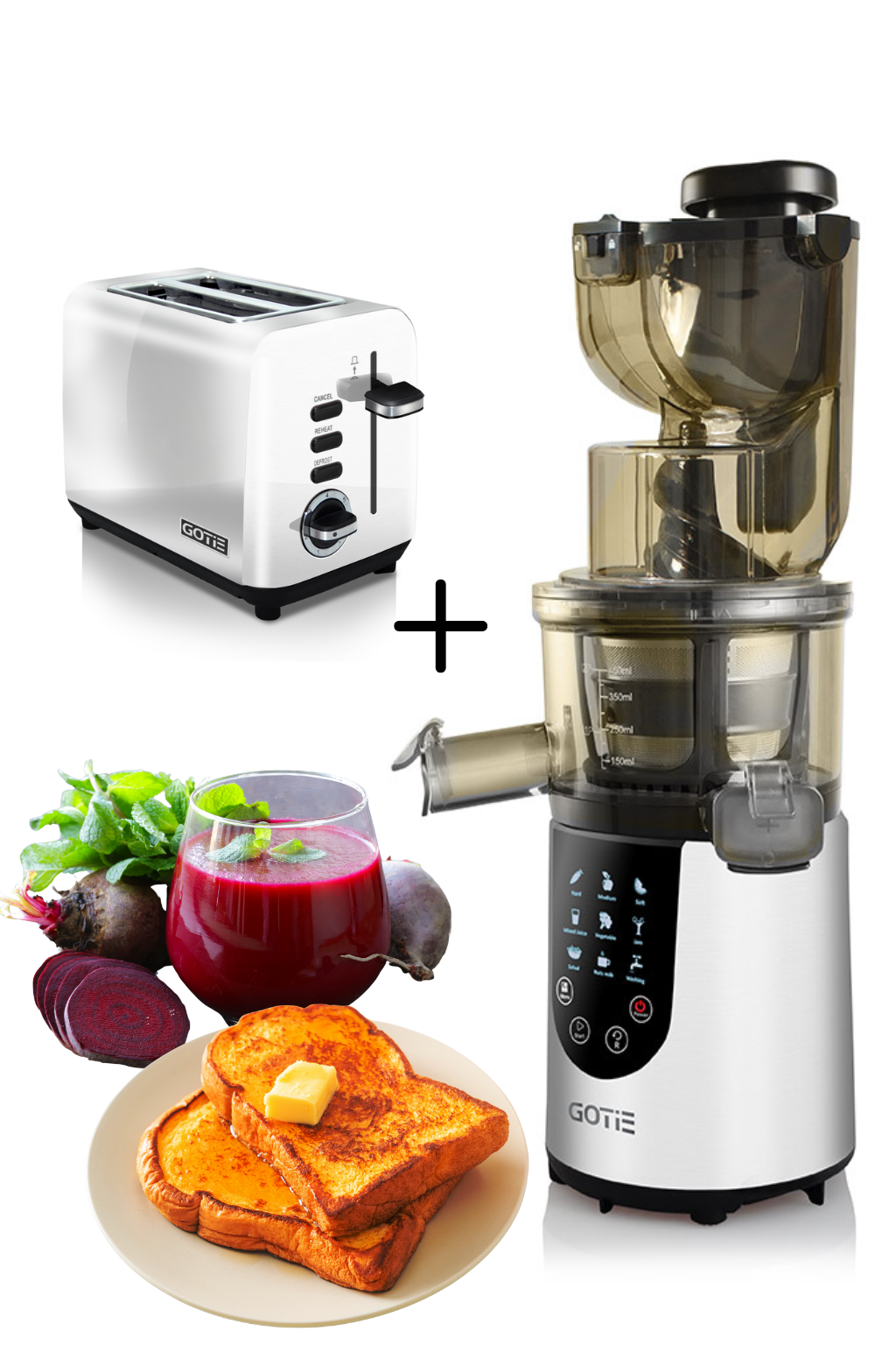 Wyciskarka wolnoobrotowa GOTIE GSJ-630W + Toster GOTIE GTO-100 W ZESTAWIE TANIEJ GSJ-630W_GTO-100W