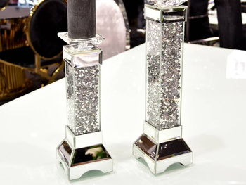 Lustrzany świecznik z kryształkami 12x12x45 cm TMZ146