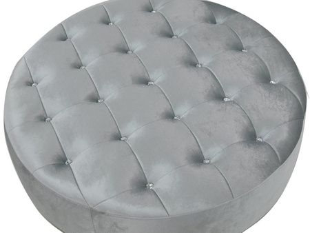 Srebrna welurowa pufa z kryształkami 90x90x42 cm POUF004