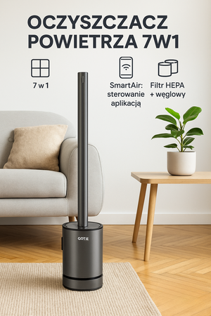 Oczyszczacz powietrza kolumnowy z funkcją grzania GOTIE GOW-007 7w1 SmartAir 