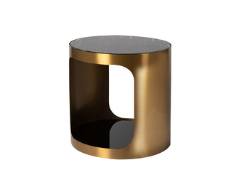 Złoty satynowy stolik dwa blaty 50x50 cm T111B