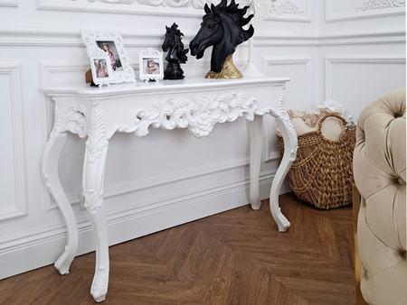 Biała drewniana barokowa konsola 115x37x74 cm M58