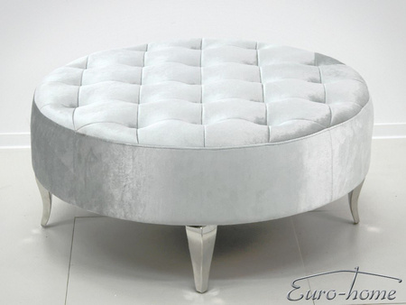 Srebrna welurowa pufa z kryształkami 90x90x42 cm POUF004