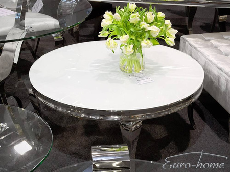 Okrągły srebrny stolik z białą szybą Ø100 x 45 cm C306-1