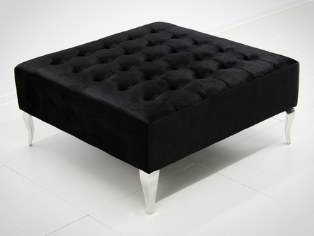 Czarna welurowa pufa srebrne nóżki 90x90x42 cm POUF002