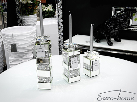 Lustrzany świecznik z kryształkami 10x10x40 cm GD2017