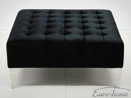 Czarna welurowa pufa srebrne nóżki 90x90x42 cm POUF002