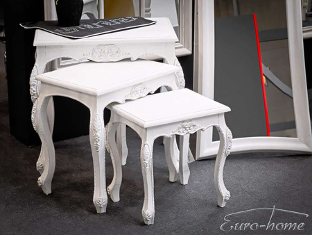 Zestaw 3 białych barokowych stolików M57A