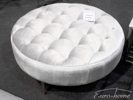 Okrągła welurowa srebrna pufa 90x90x42 cm POUF003