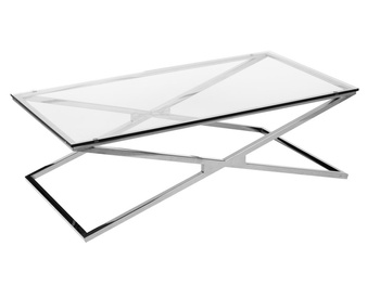 Szklana ława ze stalową podstawą 130x70x40 cm CJ1025