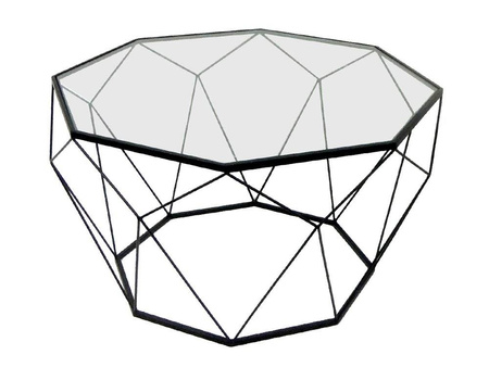 Geometryczny czarny metalowy stolik szklany blat Ø74x42 cm TOYJ19-653