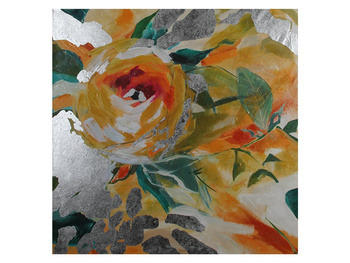 Nowoczesny obraz kwiaty na srebrzystym płótnie 120x120 cm JWE0743