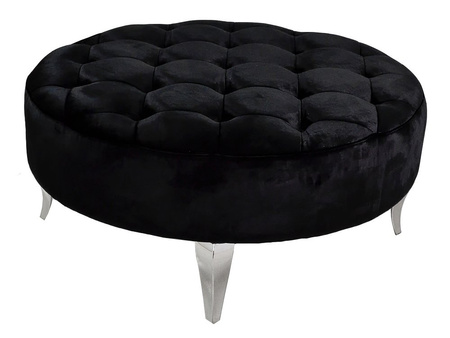 Czarna welurowa pufa z kryształkami 90x90x42 cm POUF004