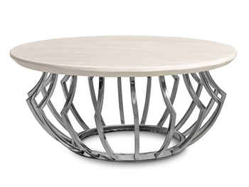 Okrągły stolik z jasnym marmurowym blatem Ø80 CJ955