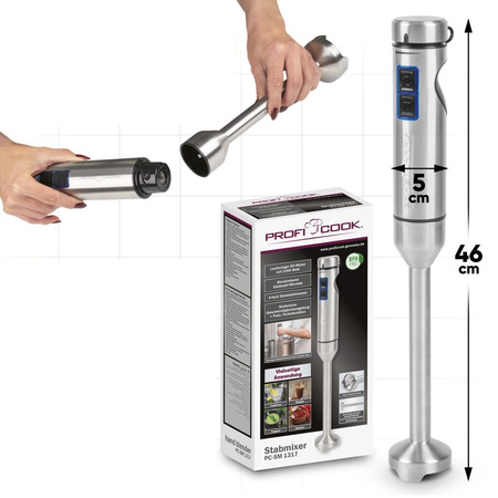 Blender ręczny XXL długa końcówka 27cm stal nierdzewna 1000W PC-SM1317 inox