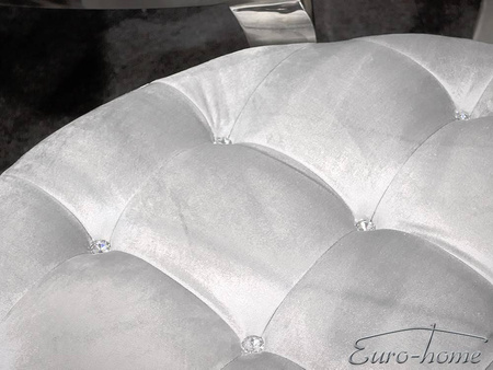 Srebrna welurowa pufa z kryształkami 90x90x42 cm POUF004