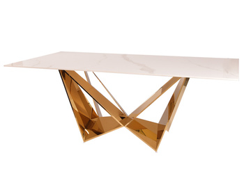 Designerski złoty stół z marmurowym białym blatem 200x100x75 cm CT2061