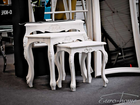 Zestaw 3 białych barokowych stolików M57A