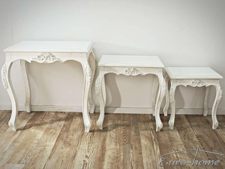 Zestaw 3 białych barokowych stolików M57A