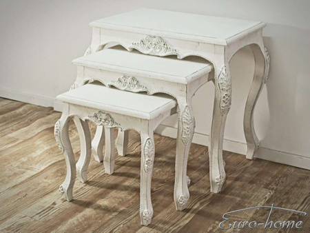 Zestaw 3 białych barokowych stolików M57A