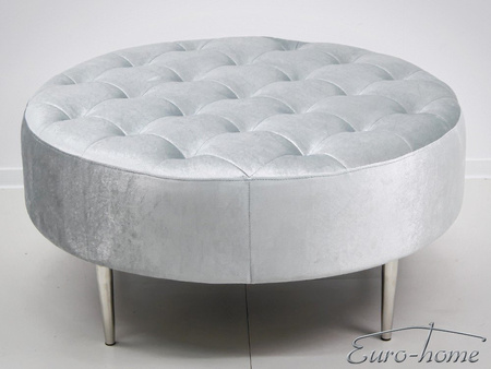 Okrągła welurowa srebrna pufa 90x90x42 cm POUF003