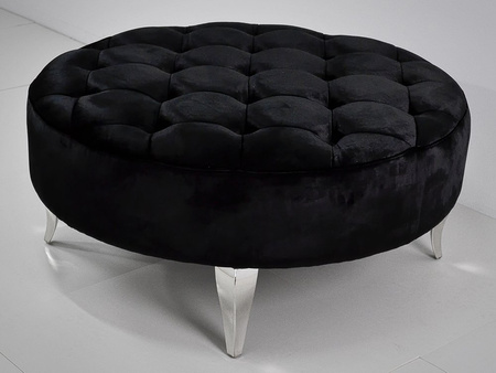 Czarna welurowa pufa z kryształkami 90x90x42 cm POUF004