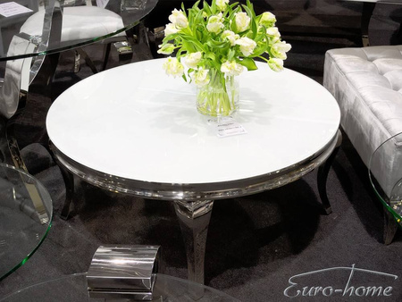Okrągły srebrny stolik z białą szybą Ø100 x 45 cm C306-1