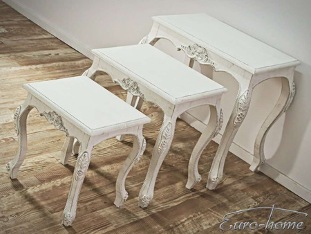 Zestaw 3 białych barokowych stolików M57A