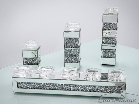 Lustrzany świecznik z kryształkami 10x10x30 cm GD2017