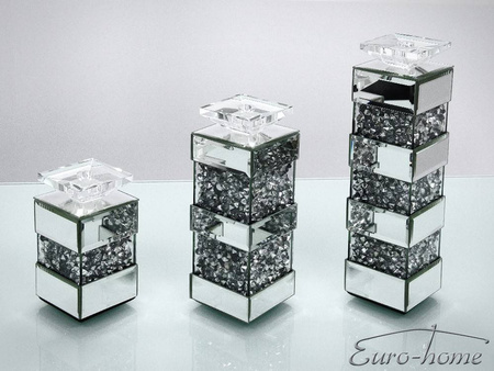 Lustrzany świecznik z kryształkami 10x10x30 cm GD2017