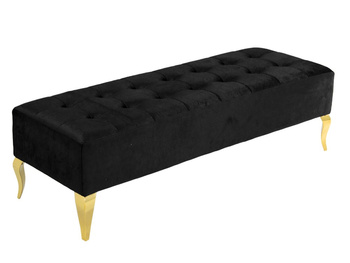 Welurowa czarna pufa diamenty złote nóżki 140x50x42 cm POUF006