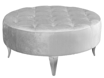 Srebrna welurowa pufa z kryształkami 90x90x42 cm POUF004