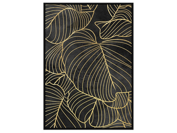 Obraz złote liście monstera na czarnym tle 82x122 cm A0881