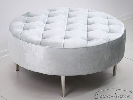 Okrągła welurowa srebrna pufa 90x90x42 cm POUF003