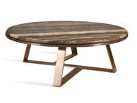 Niski okrągły marmurowy stolik kawowy z geometryczną złotą podstawą Ø100x34 cm CJ959