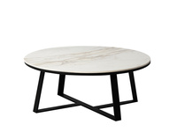 Okrągły stolik kawowy biały marmurowy błyszczący blat 90x36 cm T013